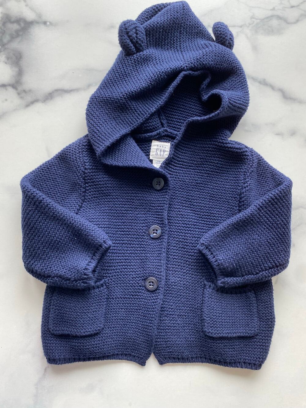 Baby GAP Navy Hooded Button Front Sweater Size 3-6M